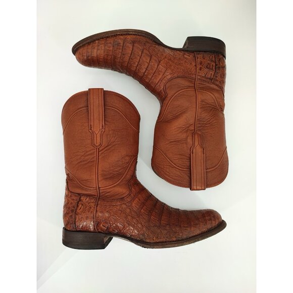 Tecovas Caiman Belly Cowboy Boots Brown Exotic Leather Western Men 10 EE